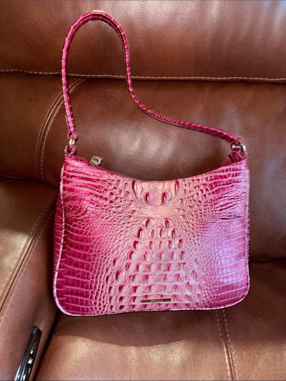 Brahmin Croc-Embossed Shoulder Bag in Fuchsia